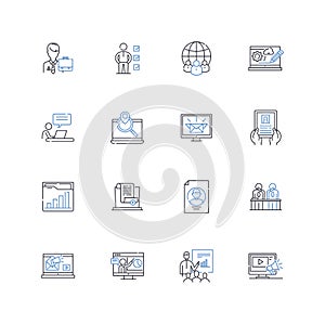 Content promotion line icons collection. Outreach, Amplification, Engagement, Virality, Distribution, Marketing
