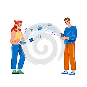 Content Sharing On Smartphone Man And Woman Vector