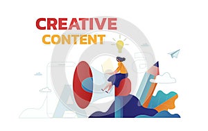 Content strategy marketing advertising. vector illustration infographic social media business concept, people working on