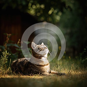 Content Tabby Cat in Sunlight
