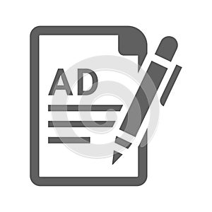 Content, text, ad icon. Gray vector graphics