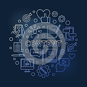 Content vector blue round concept outline illustration