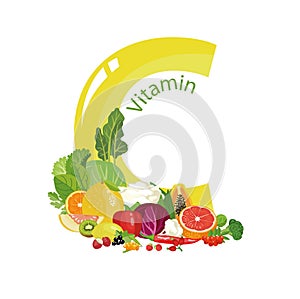 The content of vitamin C in foods. Healthy diet. Healthy lifestyle