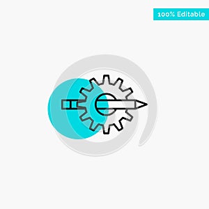 Content, Writing, Design, Development, Gear, Production turquoise highlight circle point Vector icon