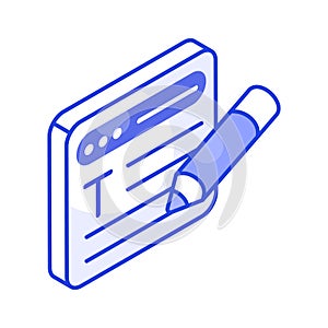 Content writing isometric vector design, blogging, article writing icon