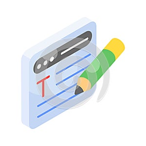 Content writing isometric vector design, blogging, article writing icon