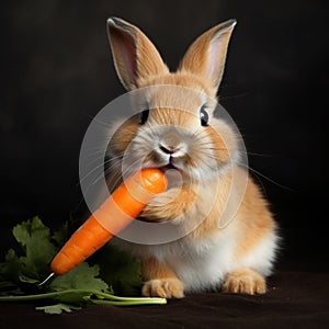 A contented rabbit munching on a carrot, its soft fur and twitching nose capturing the essence of cuteness by AI generated