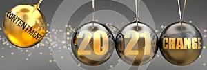 Contentment as a driving force of change in the new year 2021 - pictured as a swinging sphere with phrase Contentment giving