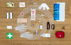 Contents of a first aid kit background