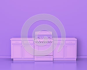 Conter and Kitchen appliances in monochrome single pink purple color room, 3d rendering