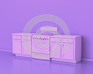 Conter and Kitchen appliances in monochrome single pink purple color room, 3d rendering