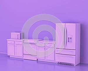 Conter and Kitchen appliances in monochrome single pink purple color room, 3d rendering