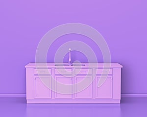 Conter and sink, Kitchen appliances in monochrome single pink purple color room, 3d rendering