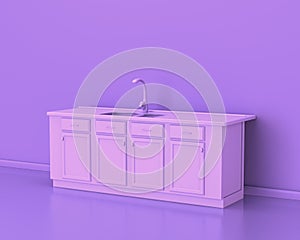 Conter and sink,Kitchen appliances in monochrome single pink purple color room, 3d rendering