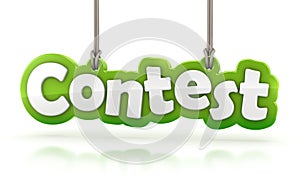 Contest green word text hanging on white background photo