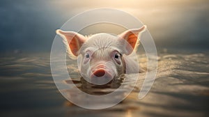 Contest-winning Portrait Of A Pig Swimming At Sunset