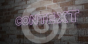 CONTEXT - Glowing Neon Sign on stonework wall - 3D rendered royalty free stock illustration