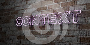 CONTEXT - Glowing Neon Sign on stonework wall - 3D rendered royalty free stock illustration photo