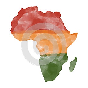 continent of Africa artistic hand drawn grunge watercolor textured map vector illustration on a white background. Tribal