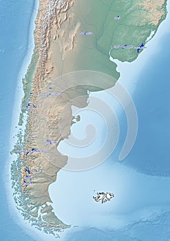 The continent of South America Illustration with the biggest lakes in South