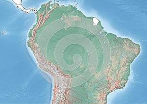 The continent of South America Illustration with the Railroads in North