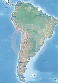 The continent of South America Illustration seas and oceans