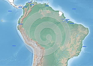 The continent of South America Illustration seas and oceans