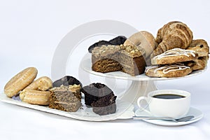 Continental breakfast buffet table setting with coffee and pastries