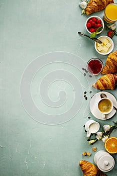 Continental breakfast captured from above