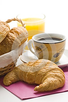 Continental breakfast of coffee and croissants