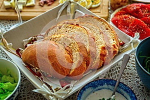 Continental  breakfast containing homemade bread