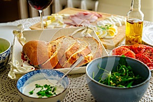 Continental  breakfast containing homemade bread