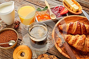 Continental breakfast croissant coffe orange juice