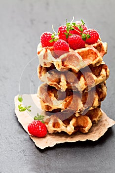 Continental classics belgian butter waffles with raspberries on