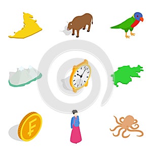 Continental life icons set, isometric style