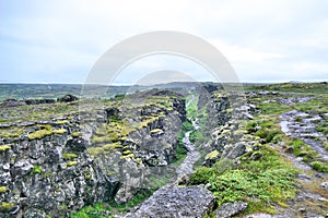 Continental rift in Thingvellir National Park in Iceland