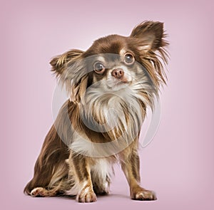 Continental Toy Spaniel against pink background