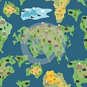 Continents seamless pattern. World map is endless ornament. Geog