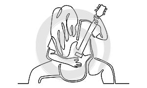 Continue line of rock musician is playing electrical guitar