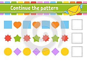 Continue the pattern. Education developing worksheet. Game for kids. Activity page. Puzzle for children. Riddle for preschool.