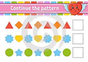 Continue the pattern. Education developing worksheet. Game for kids. Activity page. Puzzle for children. Riddle for preschool.