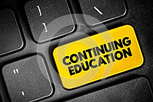 Continuing Education - term within a broad list of post-secondary learning activities and programs, text button on keyboard,
