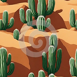 A continuous belt of tropical Cactis. Wallpaper pattern painted in Desert  Generative AI photo