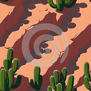 A continuous belt of tropical Cactis. Wallpaper pattern painted in Desert  Generative AI photo
