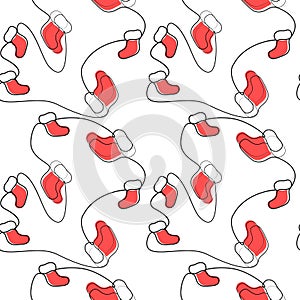 continuous christmas stocking pattern in one line. vector