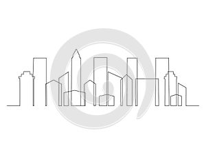 Continuous city buildings line stock vector illustration isolated on white background.