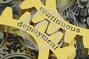 Continuous deployment concept on the gears, 3D rendering