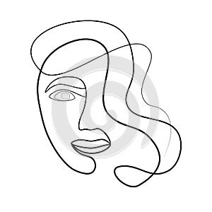 continuous drawing of the girl's face and hair in one line. skin and hair care concept.