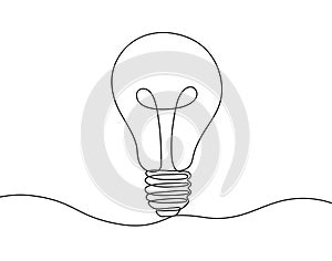 Continuous drawing line art of light bulb. Idea concept. Hand drawn one line