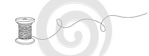 Continuous drawing of a single editable line of spool of thread. Simplified spool icon for needlework and tailor. Vector